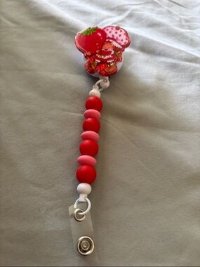 Strawberry Shortcake Beaded Badge Reel - Red & Pink